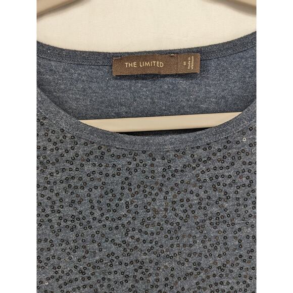 The Limited Sequin Front Top S Blue Womens Crew Cap Sleeve Shirt Shimmer Concert - Picture 3 of 8
